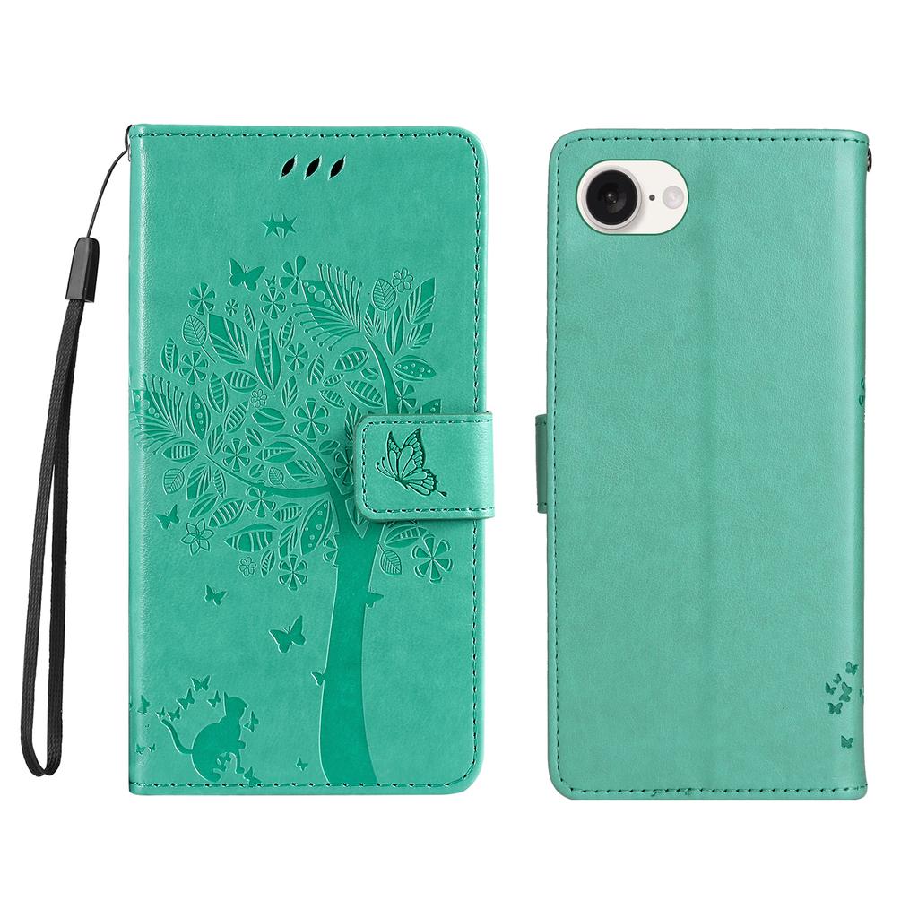 For iPhone 16e Phone Case with Stand Cat Tree Pattern Leather Wallet Mobile Cover