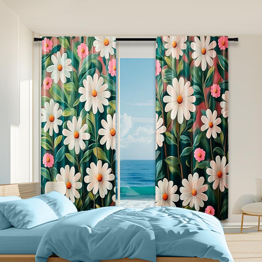 

Набор из 2 универсальных прозрачных полиэстеровых штор для декора дома Шикарные с цветочным узором Для спален, гостиных, кабинетов Оформление окон W100*H70(CM)-Grommet top&2PCS