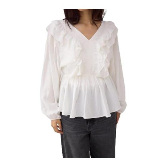 [Azure by Mausie] Ruffle Shoulder Long Sleeve Blouse Women s 250IAC30-3341