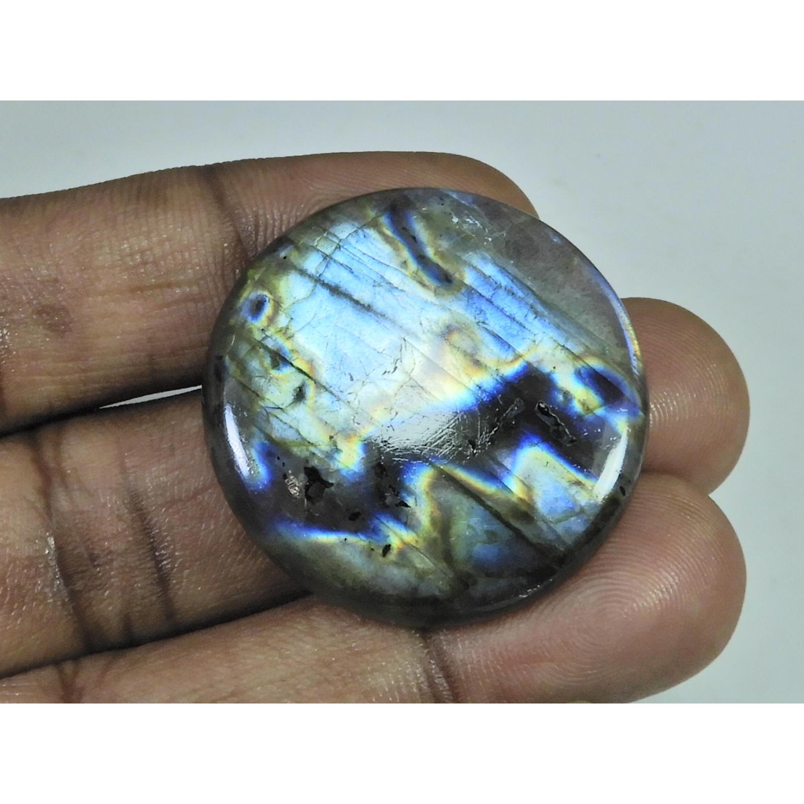 68Cts. Natural Purple Flash Labradorite Round Cabochon Gemstone 33X33X06MM B-319