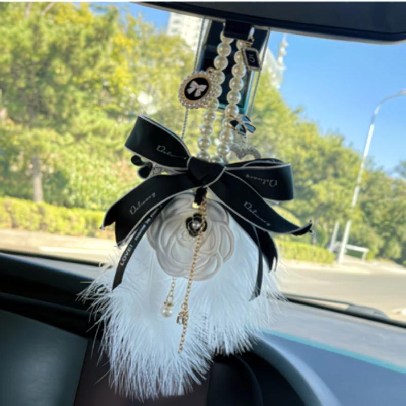 Camellia Scent Car Hanging Ornament, Exquisite Double Sided Bow Pendant, Auto Interior Decoration