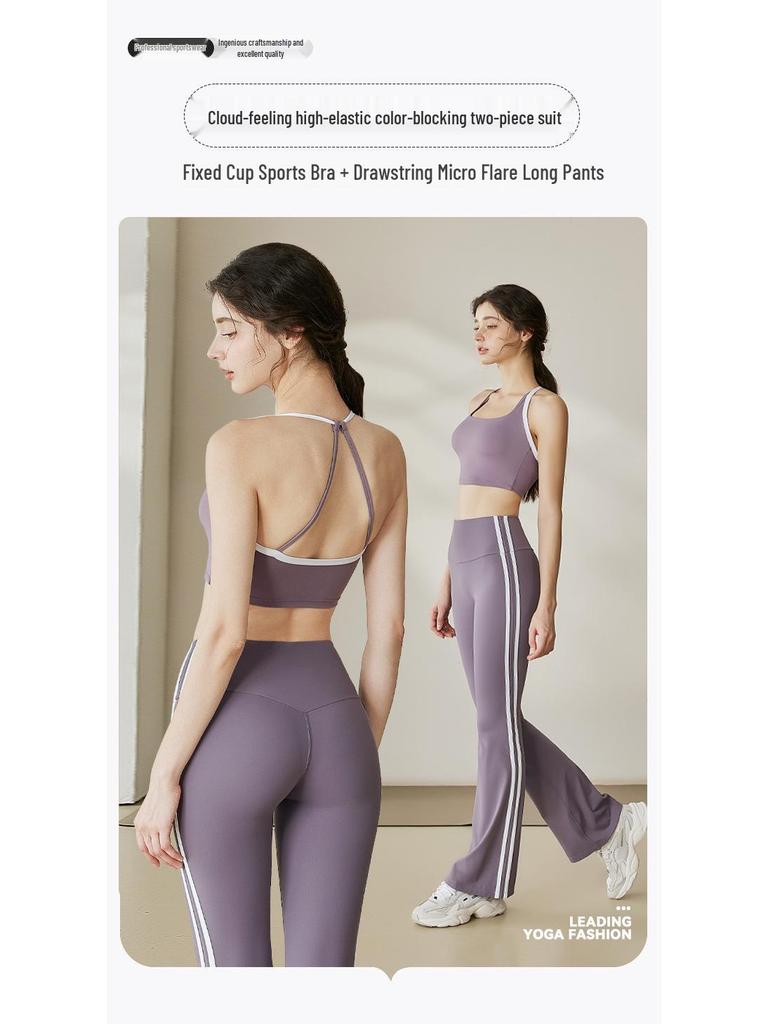 Damski Zestaw Spodnie Micro Flare do Jogi w Bloki Kolorystyczne i Top