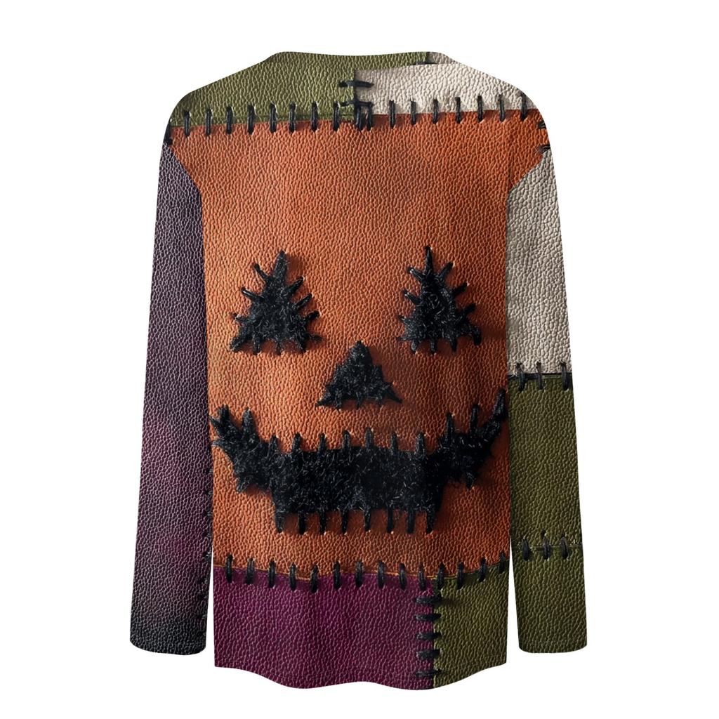 Women's Halloween Long Sleeve Printed Crewneck T-Shirt, Casual Fall Top