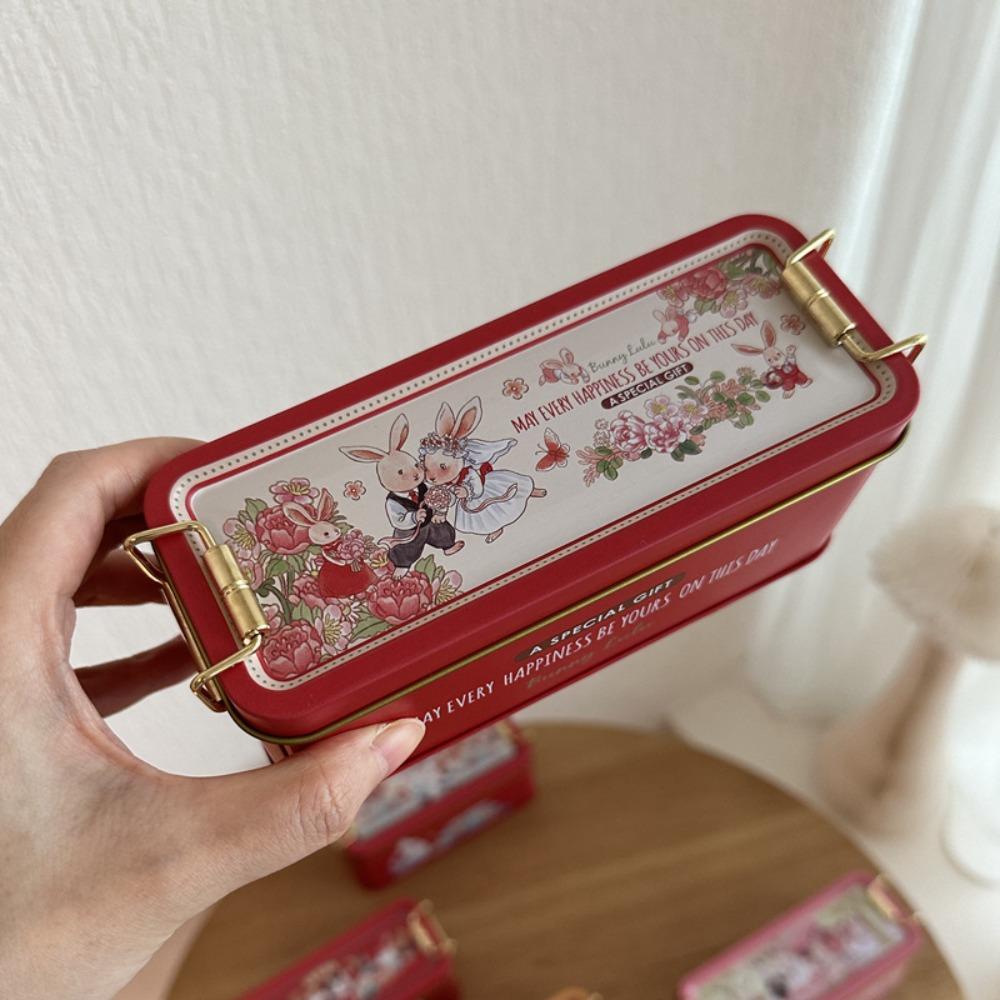 Cartoon Rabbit Printed Tinplate Candy Chocolate Boxes Metal Empty Biscuit Packaging Iron Can Multifunction Large Capacity