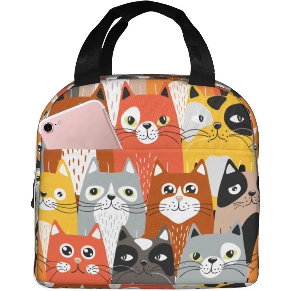 Pink Summer Fruits Watermelon Pineapple Cat Insulated Lunch Bag for Girls Reusable Lunch Tote Portable Lunch Box Cooler Bag