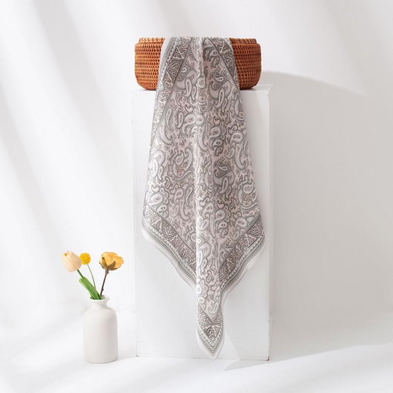 Womens Silk Square Scarf White Paisley Print Versatile Shawl Mom Gift