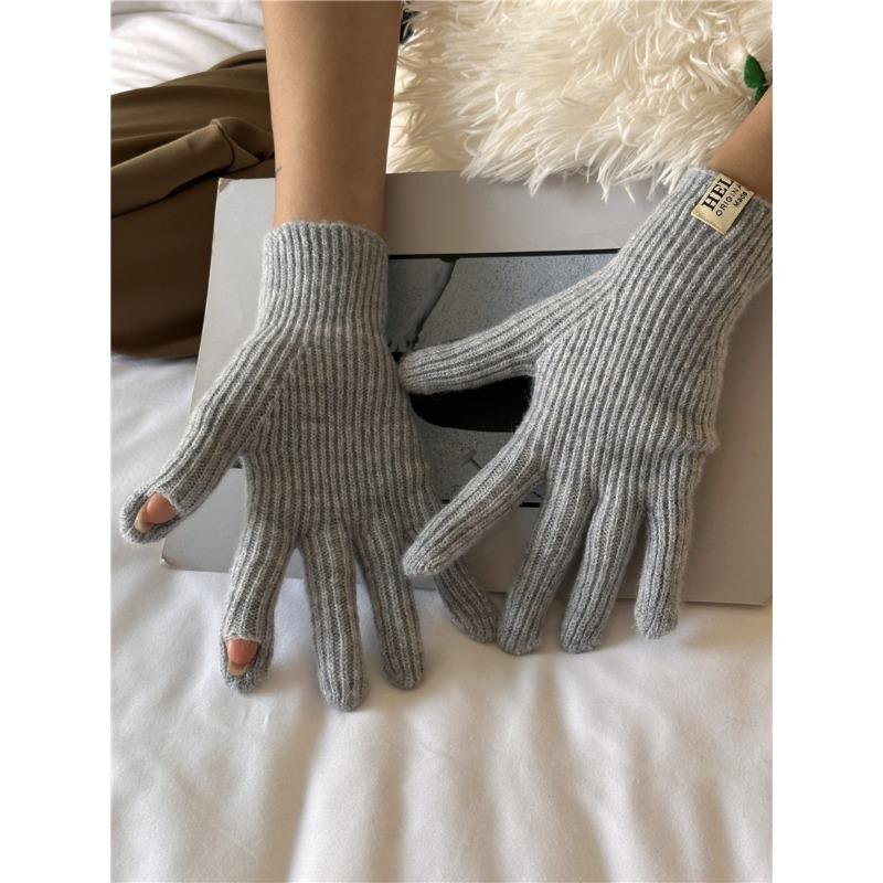 

Осенне-зимние варежки из вязаной шерсти с открытыми пальцами и сенсорным экраном, новый стиль для женщин, теплые, для активного отдыха, для велоспорта average size