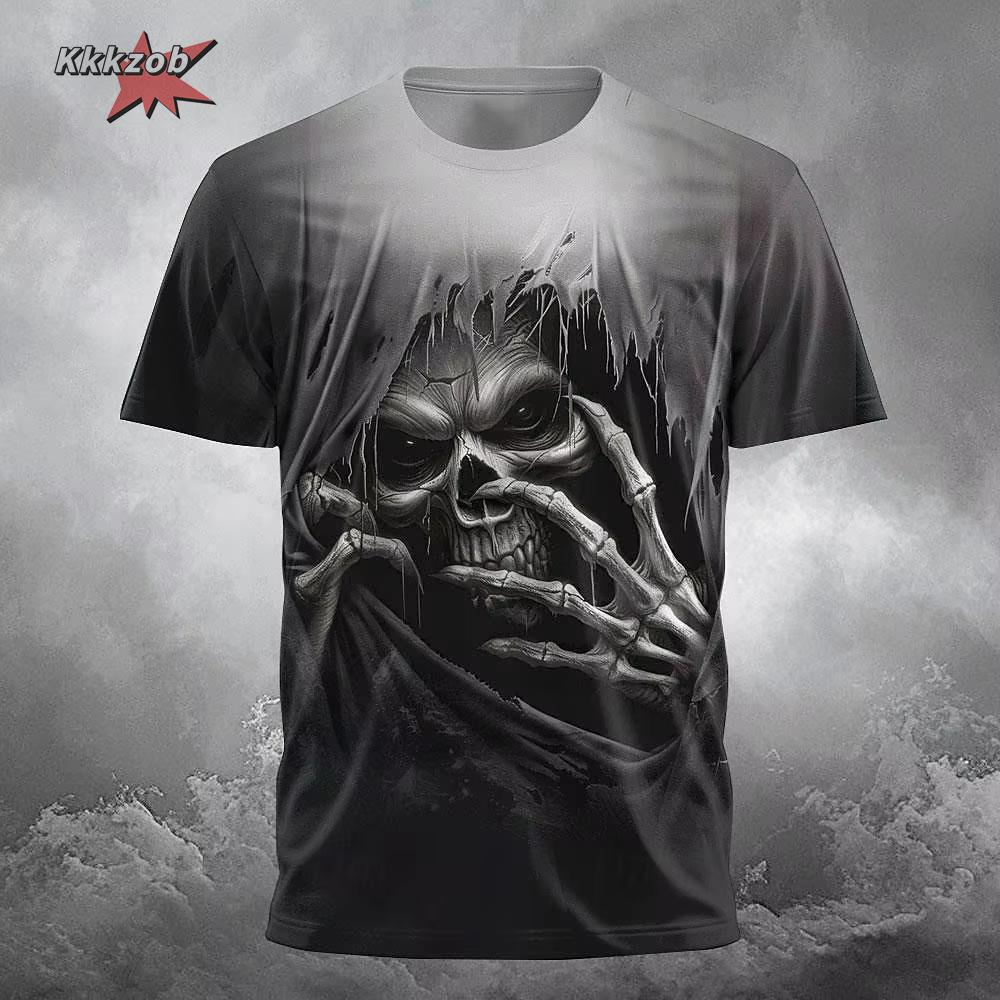 Skull Beer 3D Printed Gothic Horror Skull Men's Printed T-Shirt Party Street Casual T-Shirt Short Sleeve Round Neck Shirt Tops