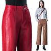 Women's High Waist Sheepskin Straight Leg Leather Pants - Slimming Nine-Point Wide Leg (Autumn/Winter 2025 Collection)