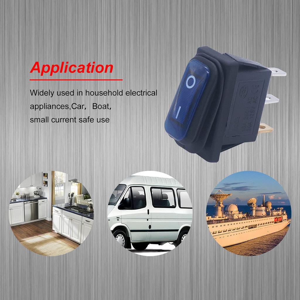 4Pcs Waterproof Rocker Switch on/Off 12V LED 3Pin 2Position SPST AC 6A 250V 10A 125V KCD3 Switch Boat Switch (4 Colores)