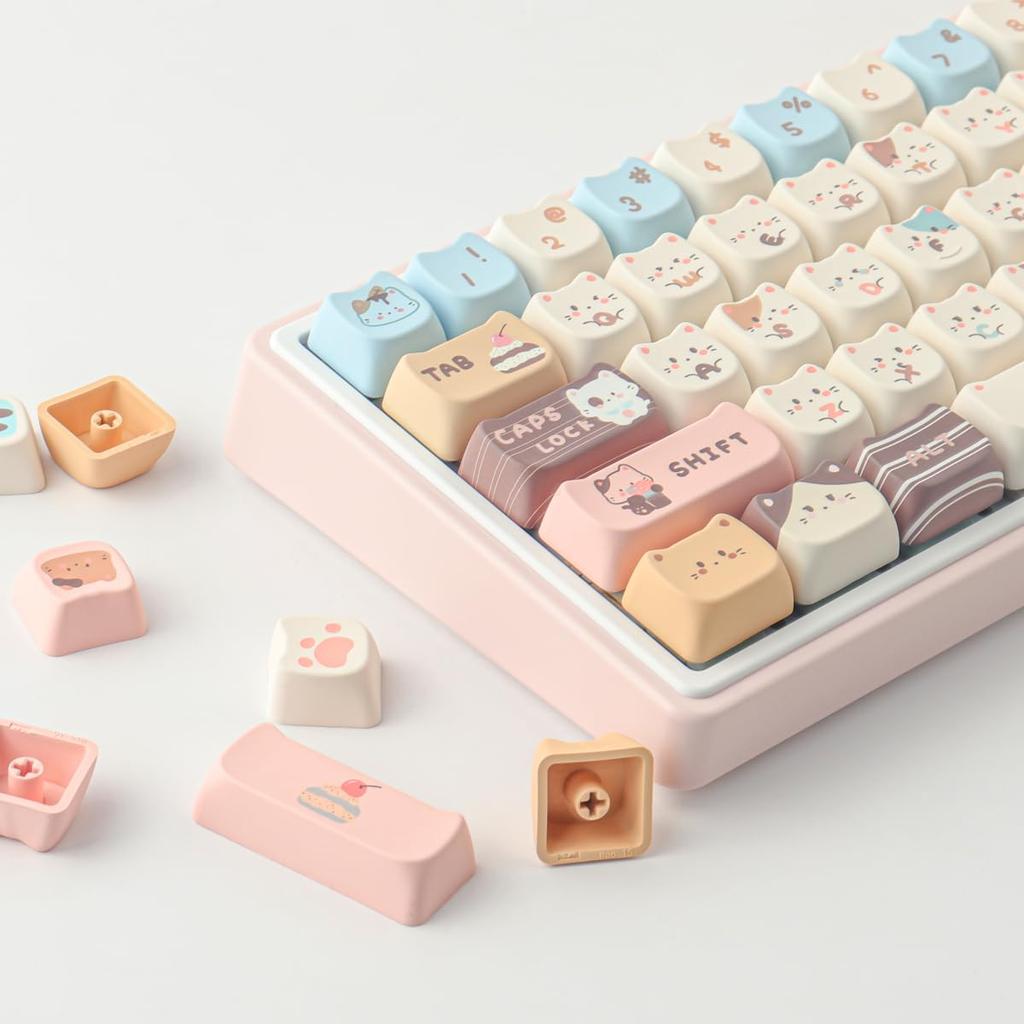 TYRIXKI PBT Keycaps 142 Keys Cute Keycaps Sublimation Sea Salt Cat Keycaps Mao Profile Custom Keycaps for Cherry Gateron MX Switches Mechanical