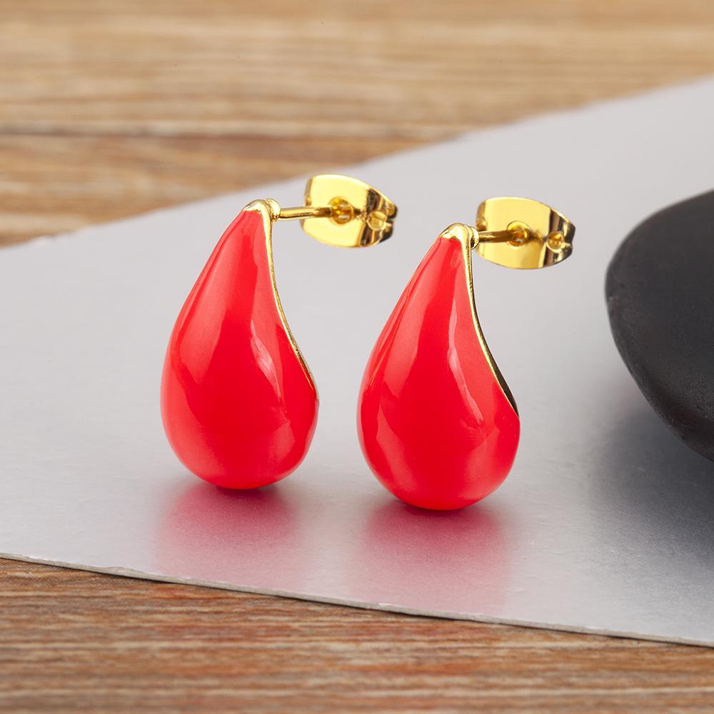 

Nidin New Trendy Waterdrop Hollow Design Stud Earrings 5 Colors For Women Fashion Versatile Ear Jewelry Wholesale Accessories рожевий червоний колір