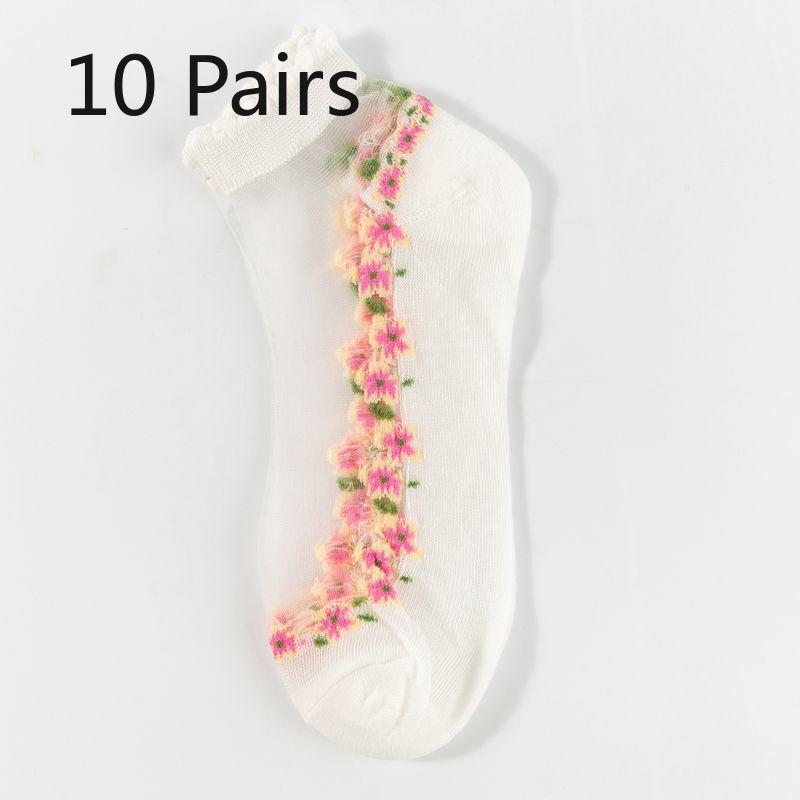 

10 Pairs of Women s Thin Silk Stockings for Spring and Summer, Glass Lace Crystal Boat Socks, Cotton Socks, Breathable and Sweat-absorbent 10 pairs білий