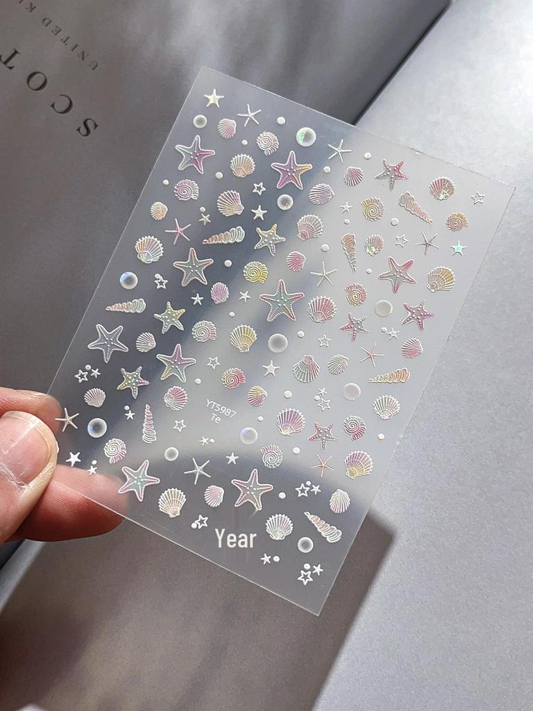 Dreamy Starfish & Seashell 3D Nail Art Stickers with Adhesive