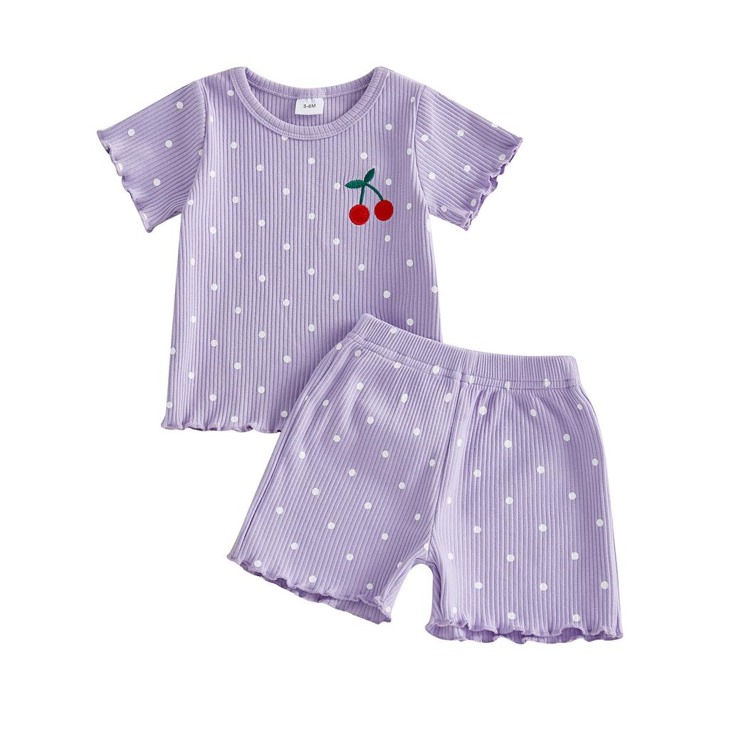 Citgeett Summer Kids Girls Outfits Cherry Embroidery Short Sleeve Tops Shorts Clothes Set
