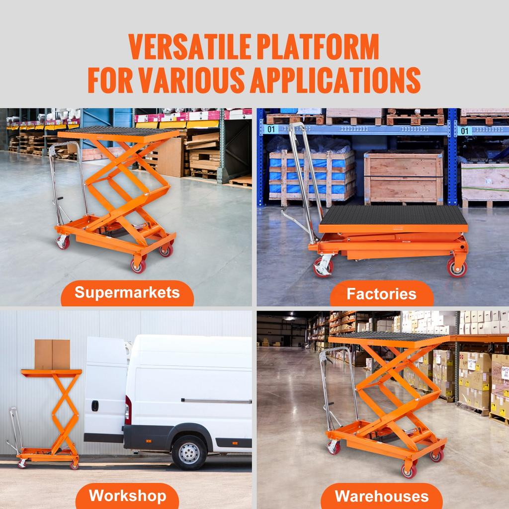 VEVOR Hydraulic Lift Table Cart, 770lbs Capacity 59" Lifting Height, Manual Double Scissor Lift Table with 4 Wheels and Non-slip Pad
