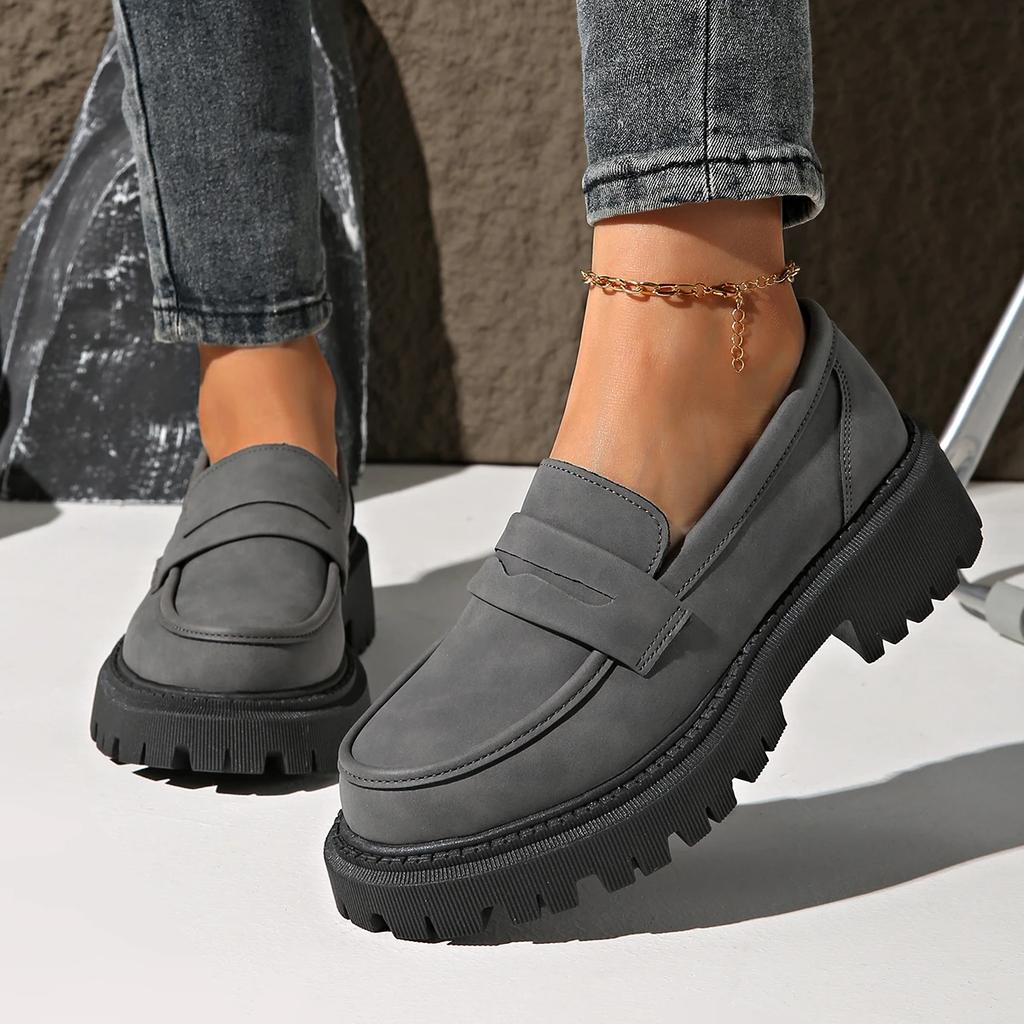 Women's Solid Color Platform Loafers Comfortable Slip on Walking Shoes Woman Fashion Preppy Style Dress Shoes Zapatos De Mujer