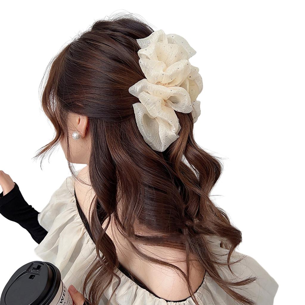 Mesh Yarn Bowknot Hair Claw Rhinestone Mesh Double Bow Claw Clip Cloud Bubble Hair Clip for Women Girls Hair Accessories