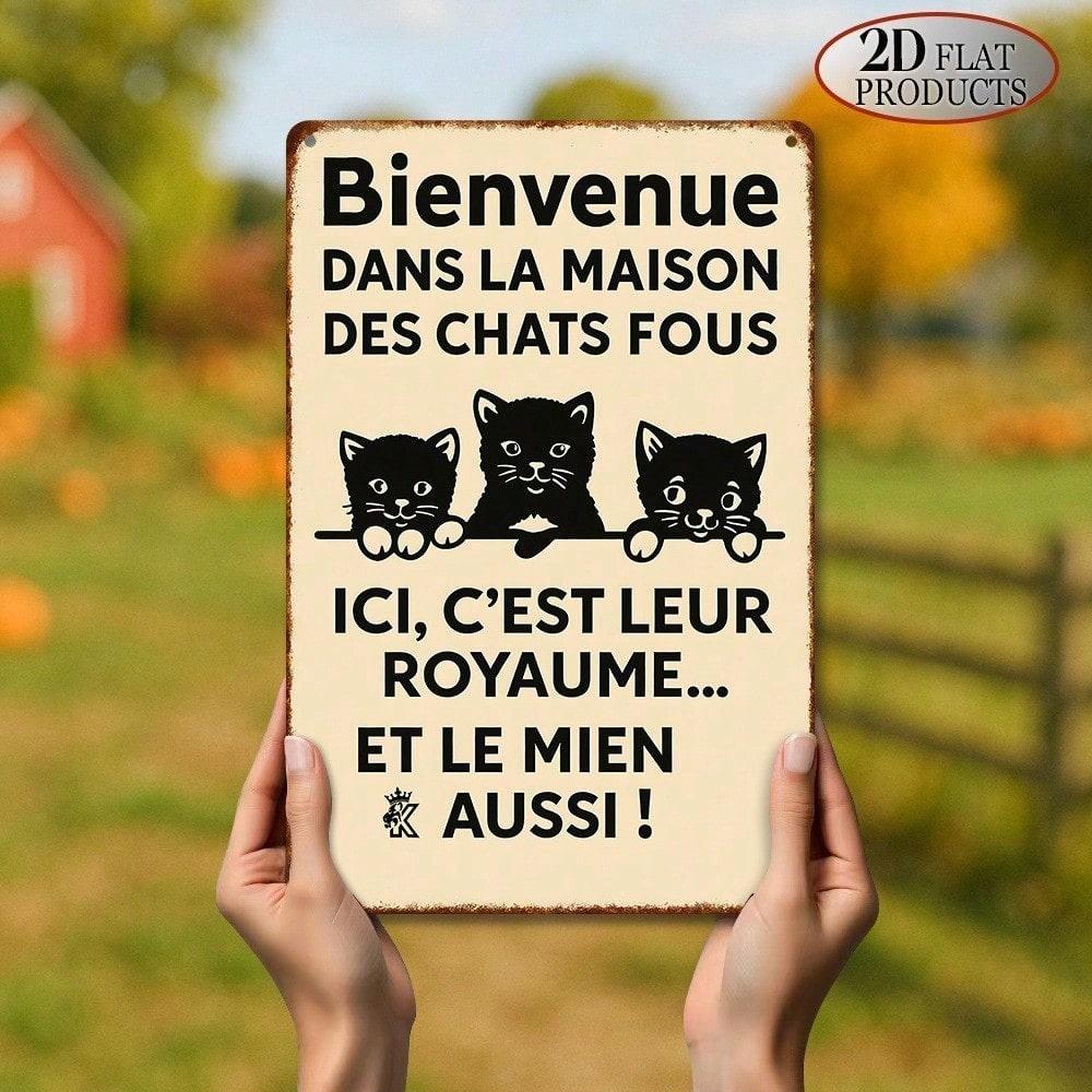 Vintage Cat Wall Decor Metal Tin Sign Cute Cats French Saying Retro Home Art Inch 20x30cm(7.8x11.8inch)