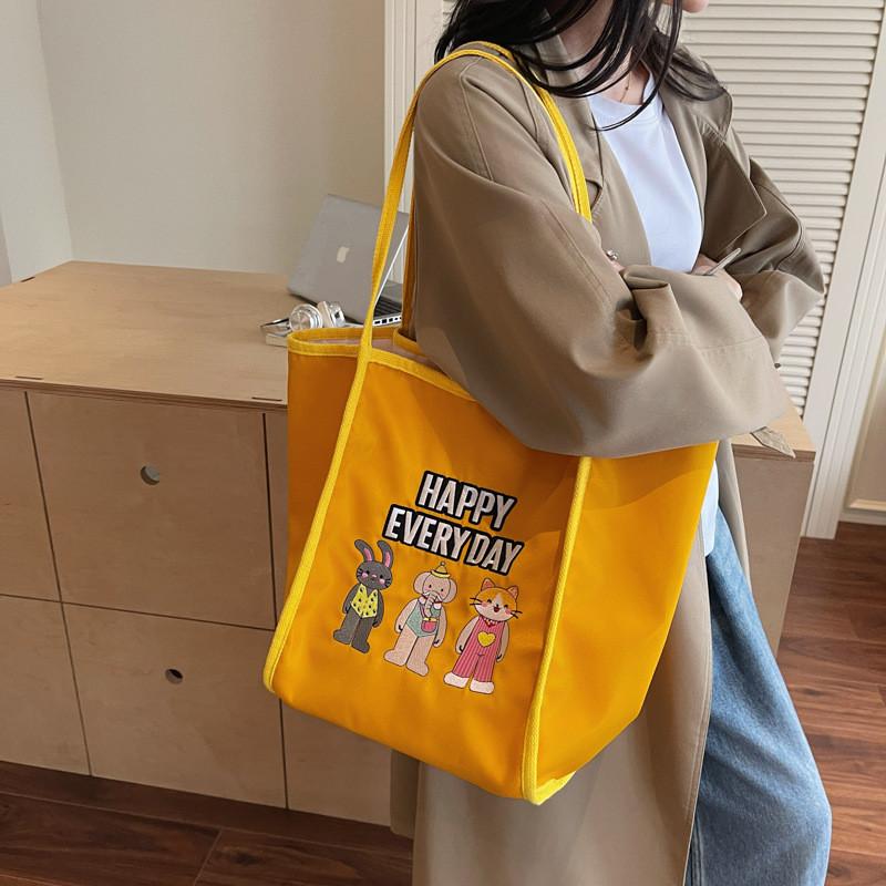 Day Every Happy Letter Large Embroidery Tote Bag Shopping Bag For Daily Use