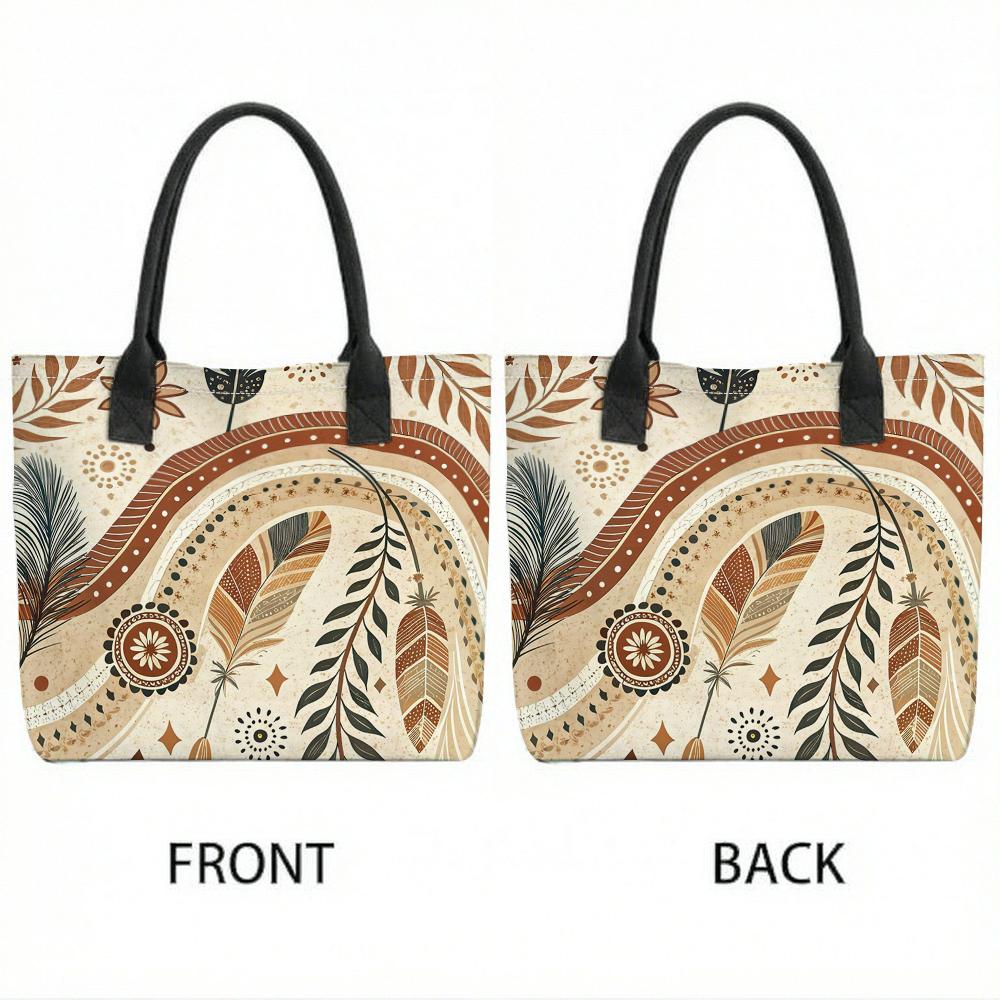  Boho Pattern Canvas Tote Bag Large Capacity Casual Shoulder Bag for Daily Shopping Travel