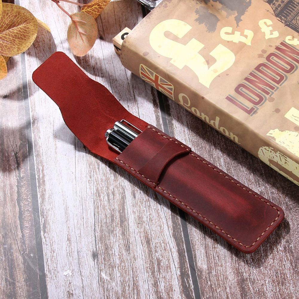 PU Leather Leather Pen Bag Flip Cover Pen Storage Pouch Pencil Case Pen Protective Bag  Workplace