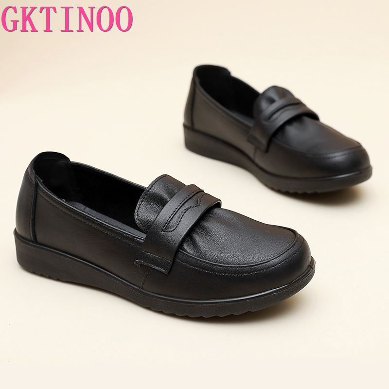 Fashion GKTINOO Women Flat Shoes Soft Genuine Leather Mother Shoes Comfort Casual Shoes Female Autumn Women Flats Loafers