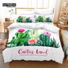 Chic Cactus Bedding Set Queen For Kids Teen Decor Cartoon Green Plants Succulents Duvet Cover Nature Art Floral Comforter Cover