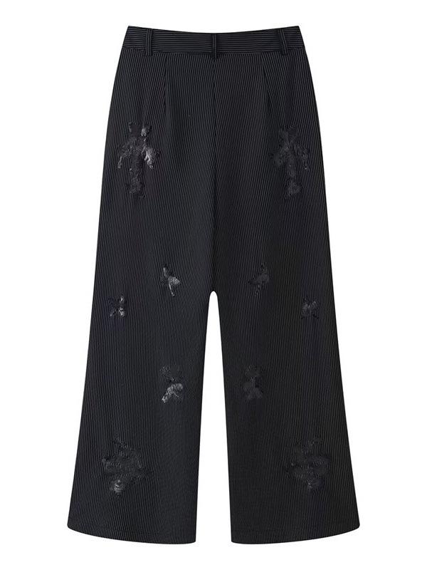 2026 Spring European & American Style Sequin Striped Straight-Leg Casual Trousers