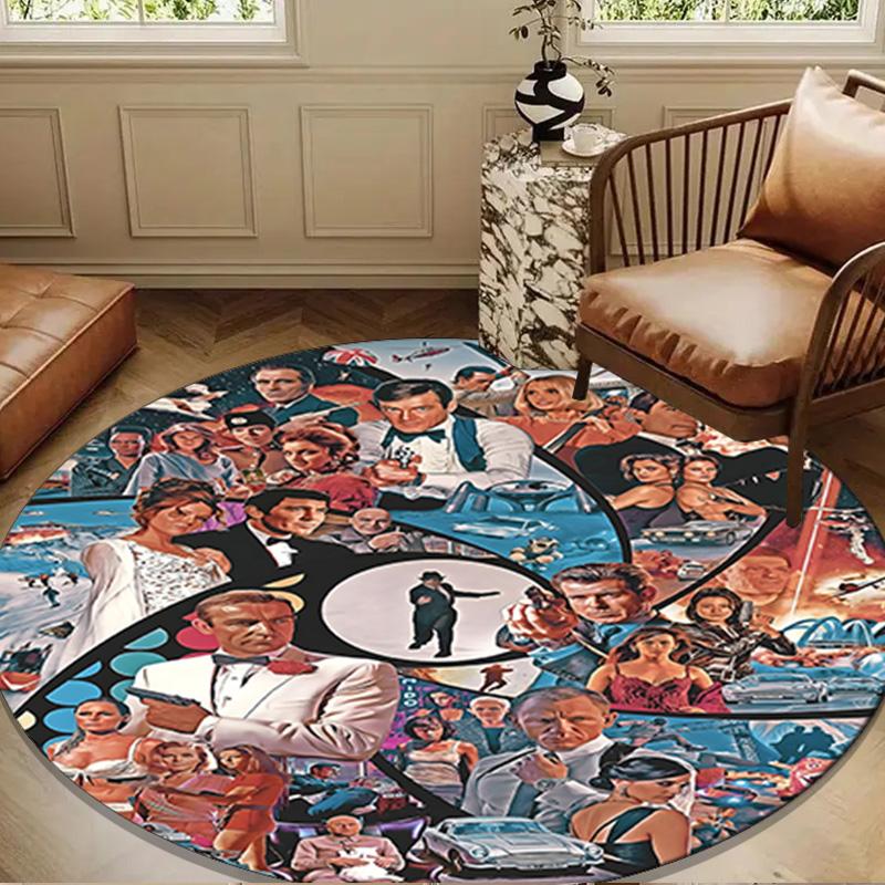 James Bond Movie Collage Round Mat, Anti-slip Circle Carpet Chair Rug For livingroom,Bedroom, Doormat Home Decor Gift Christmas Gifts