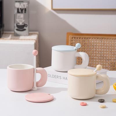 Simple Milk Fufu Ceramic Mug Big Handle with Lid Mixing Stick Coffee Cup Men and Women Breakfast Buffalo Milk Cup