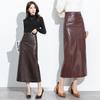 2025 Autumn/Winter Women's High-Waisted Lambskin Leather Midi Skirt - Elegant and Versatile Design