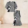 Women Plus Size Black Printed Round Neck Batwing Sleeve Ruffle Hem Top Fishtail Skirt Two Piece Set