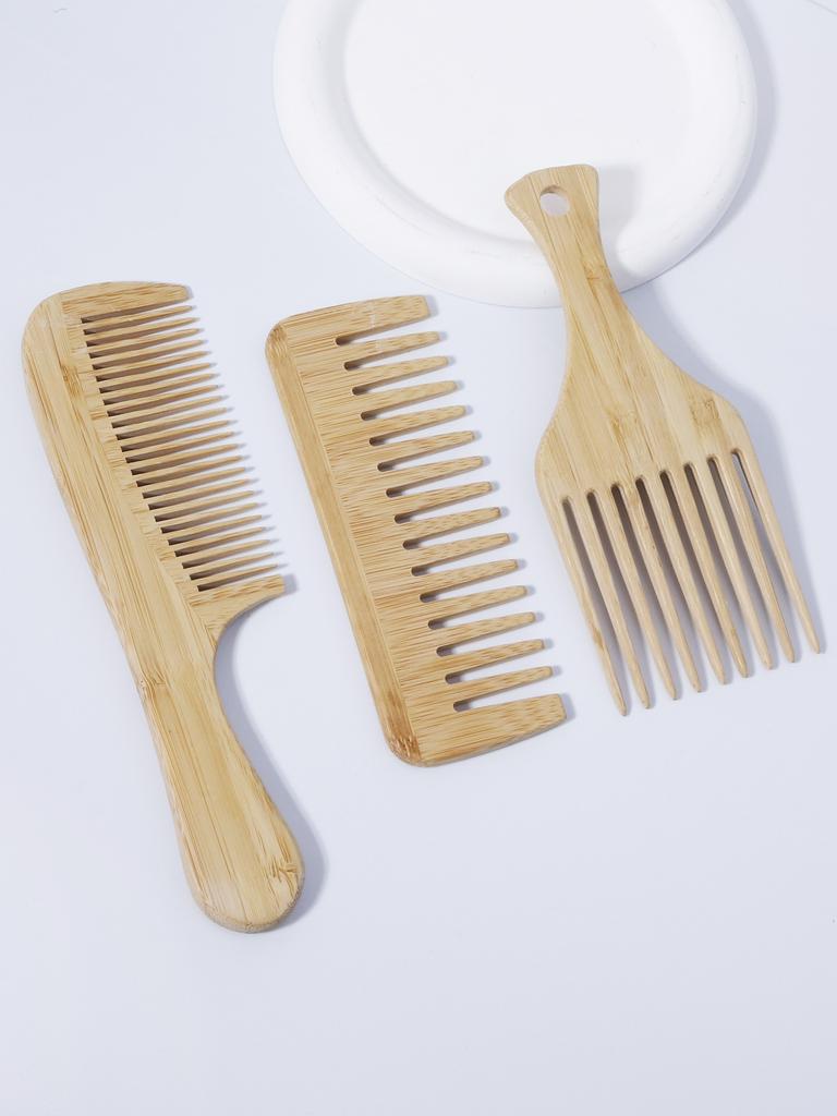 3-piece natural wood comb anti-static fork comb circular wide tooth wooden comb hair styling tool set Special for real hair wigs