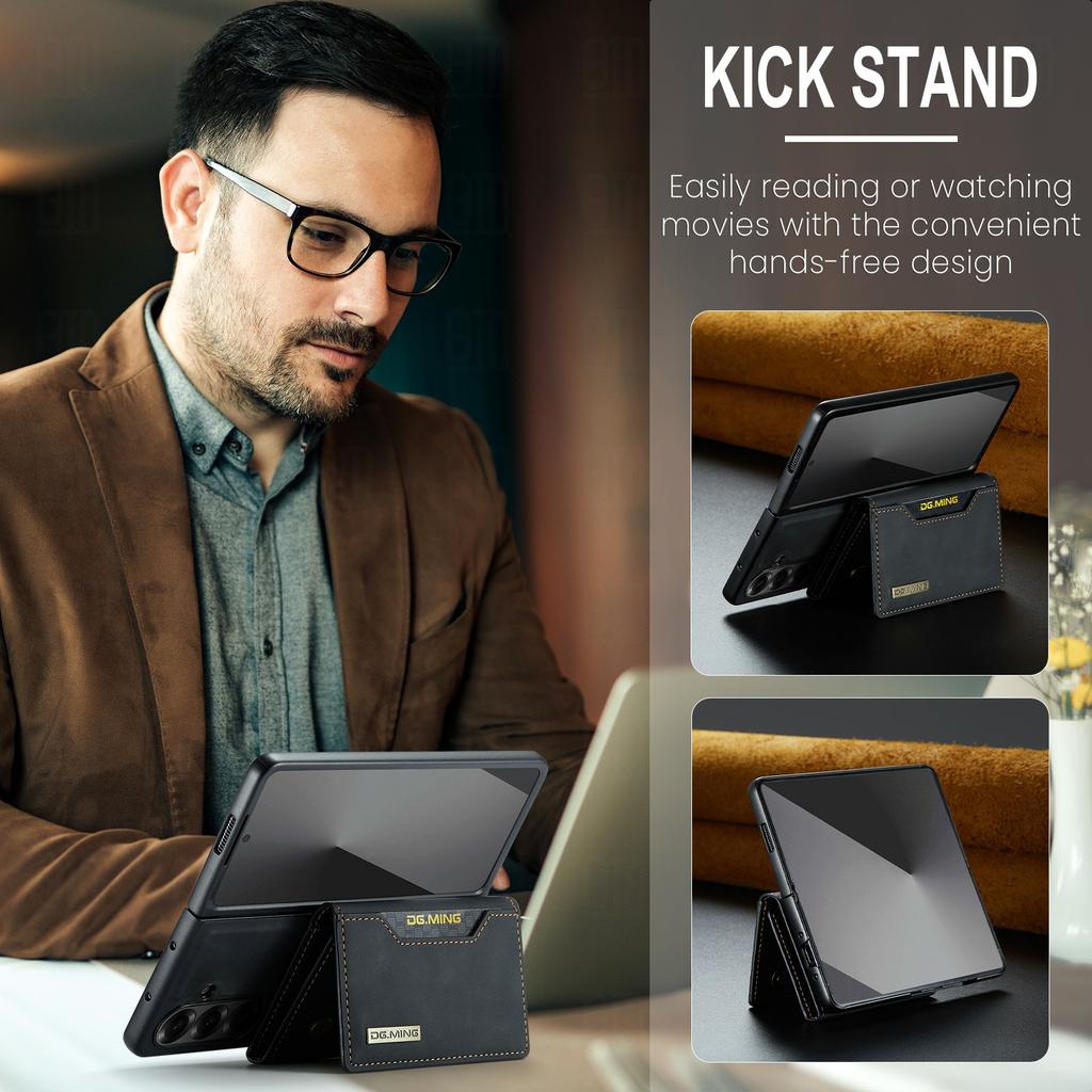 DG.MING M2 Series for Samsung Galaxy Z Fold7 5G Magnetic Case PU + PC + TPU Phone Cover Detachable Wallet Kickstand