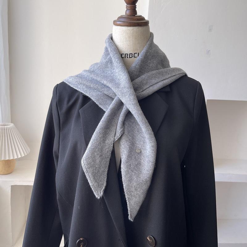 Korean Versatile Knitted Triangular Scarf Women Autumn Winter Wool Blend Solid Simple Small Shawl Female Stylish Woolen Wrap