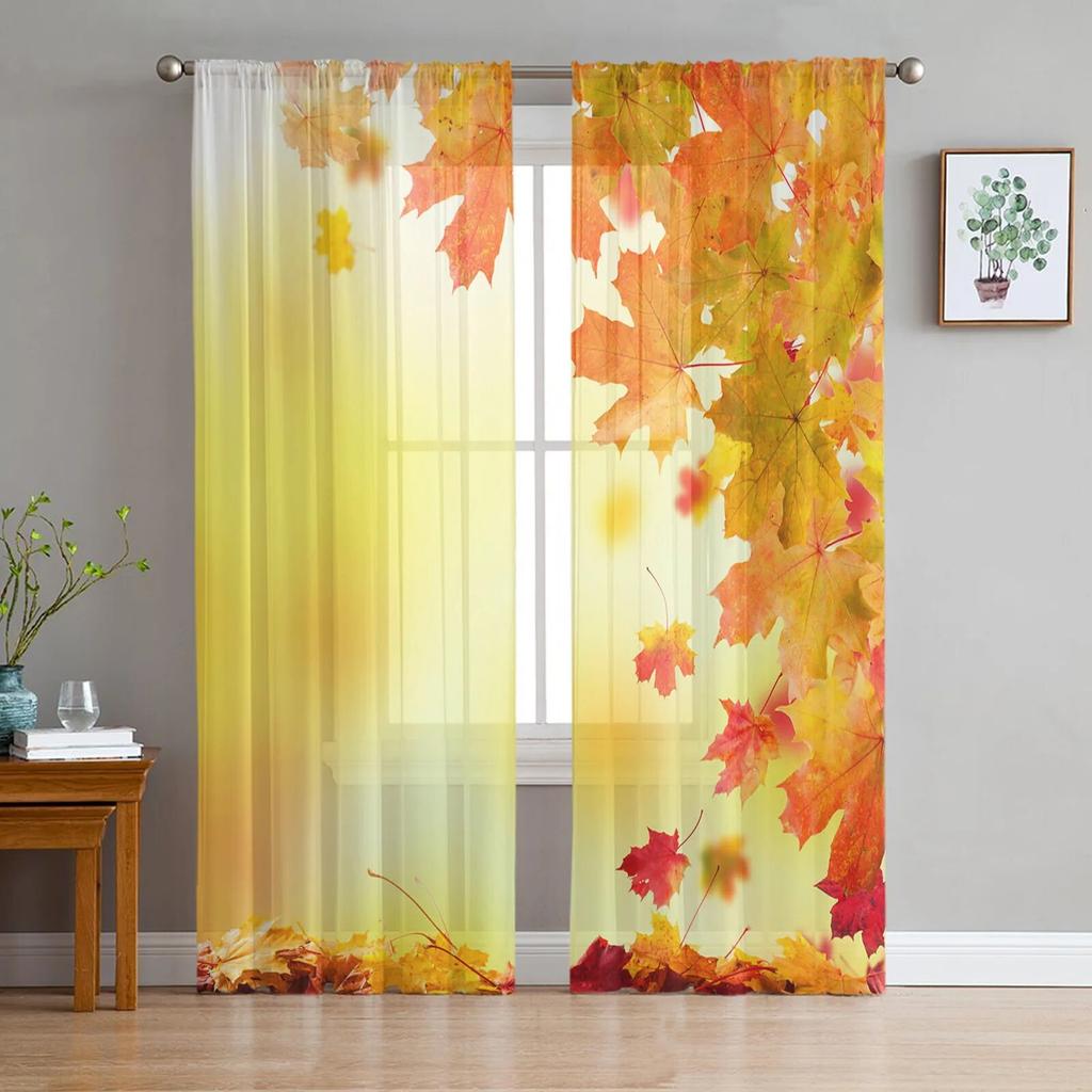 Maple Leaves Trees Texture Tulle Curtains For Living Room Sheer Curtain Bedroom Voile Decorative Window Treatments