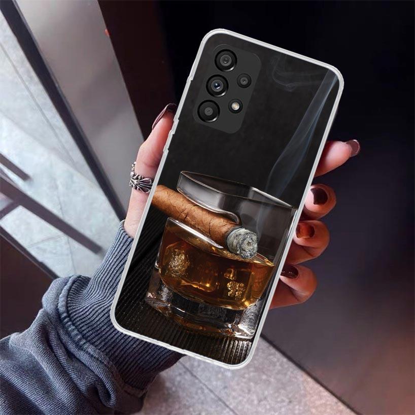 Cigar Whiskey Ice Drink Phone Case For Samsung Galaxy A12 A52S A42 A32 A22 A51 A50 Note 20 Ultra 10 S10 Plus A71 A70 A31 A30 A10