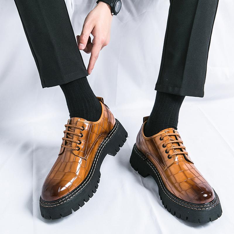 Fashion Fashion Thick Bottom Man Oxford Footwear Lace-Up Outdoor Male Shoes Fashion Casual Shoes Artificial Leather Mens Business Shoes
