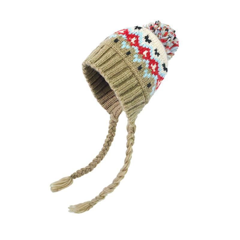 

Korean version of children s hats autumn and winter girls wool hats knitted colored hairballs baby ear hats boys warm winter хаки