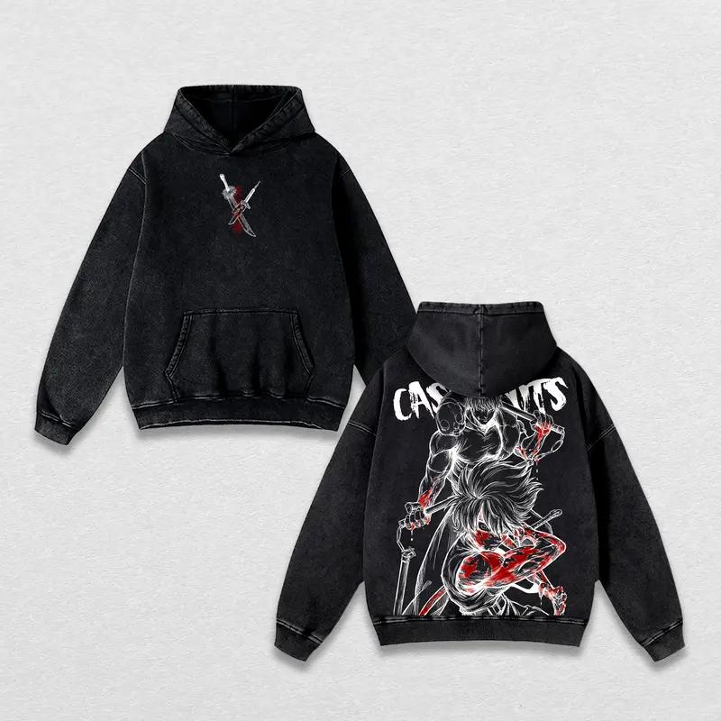 Anime Jujutsu Kaisen Hajime Kashimo Print Hooded Men Women Hoodies Cotton Pullover Retro Washed Sweatshirt Harajuku Streetwear