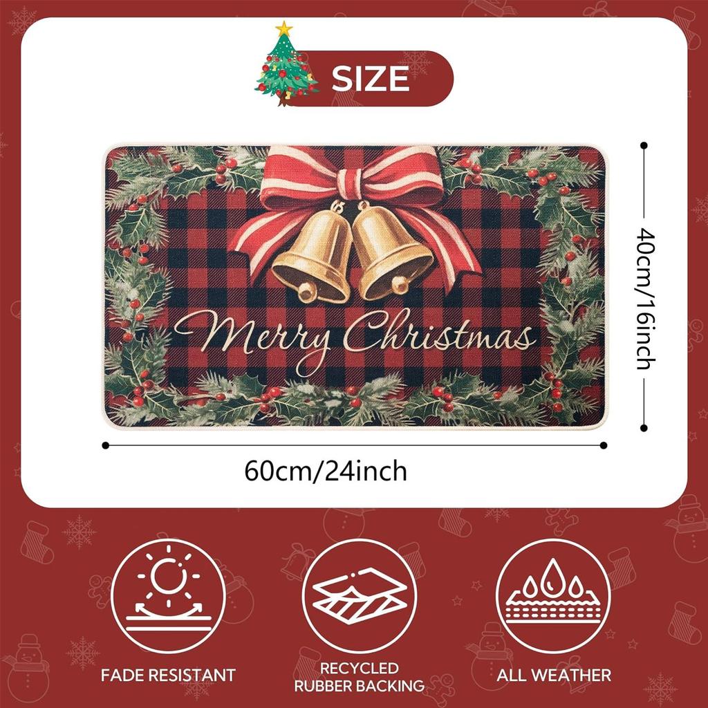 VIKAMA Christmas Bell Welcome Door Mat Winter Home Decoration Balcony Corridor Floor Mat Indoor Outdoor Entrance Carpet