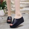 Slippers for Women Summer Open-toe Platform Sandals Lightweight Pu Leather Slipper Womens Mules Slippers Fashion Wedges Slippers