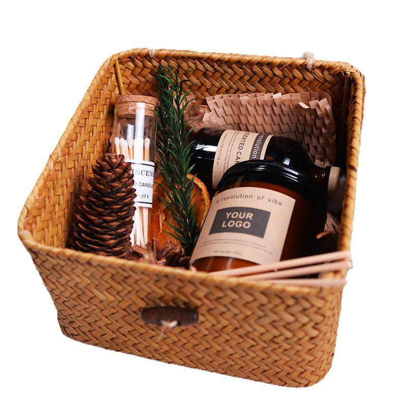 Scented Candle Glass Bottle Old-fashioned Extended Pole Match Wood Stem Creative High-end Bamboo Gift Box Fragrance Set