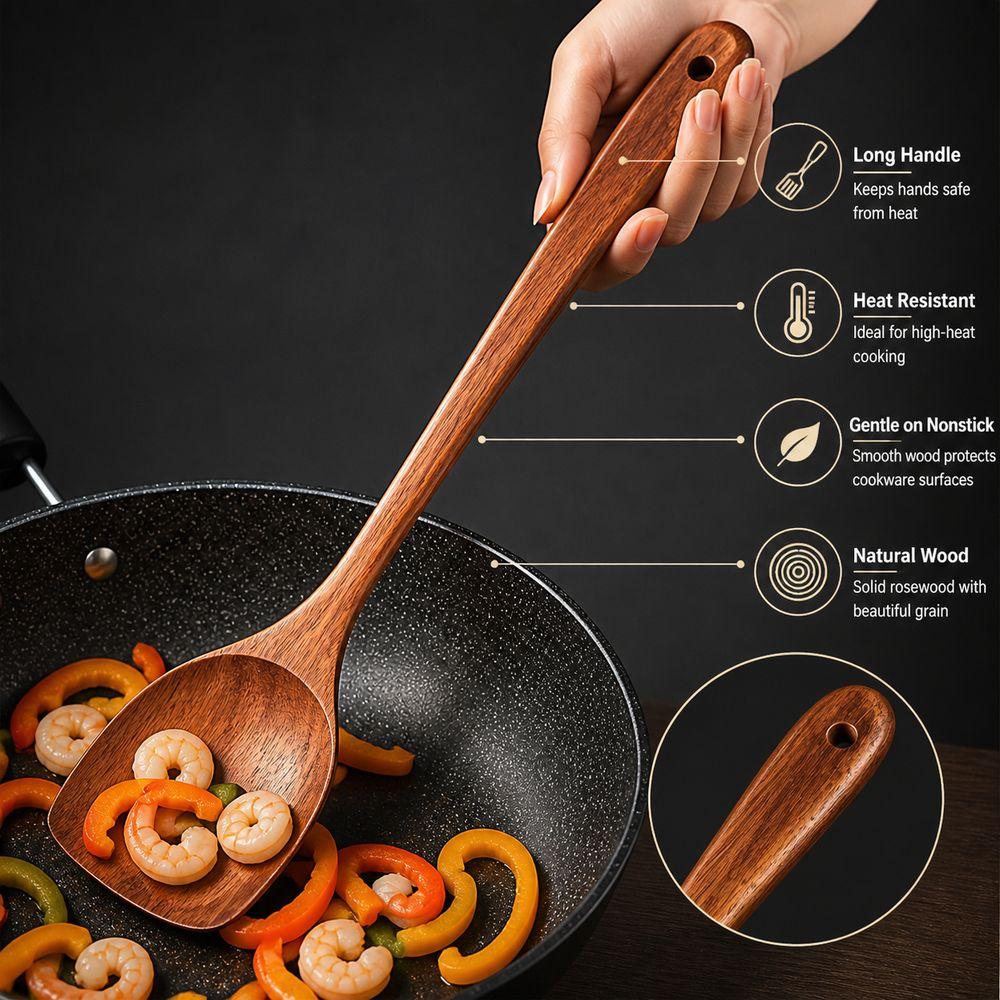 Wooden Material Cooking Spatula Long Handle Kitchen Spatula Natural Wok Spatula Kitchen Use