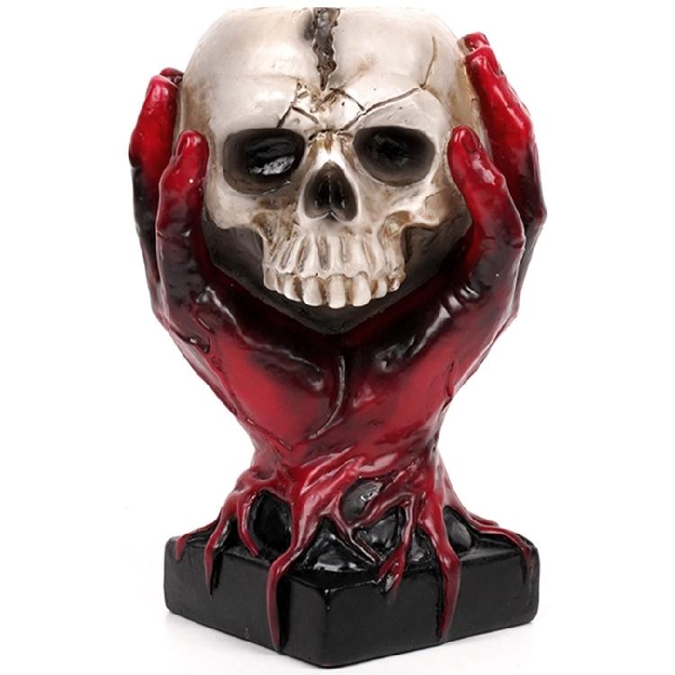 Gothic Skull Sculpture Rose Planter Resins Craft Flower Vases Container For Halloween Party Decors And Home Interior
