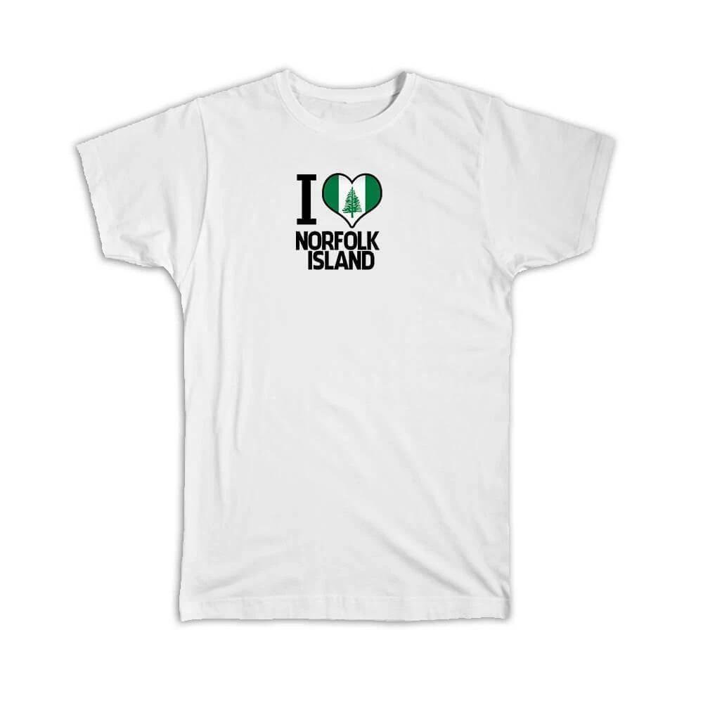 Gift T-Shirt : I Love Norfolk Island Flag Heart Country Crest Expat S