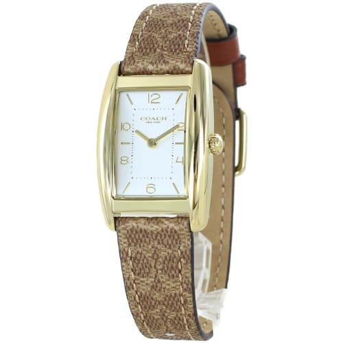 Coach Women's REESE Rectangular/Square Leather Strap Analog Watch (No. 6 Signature)