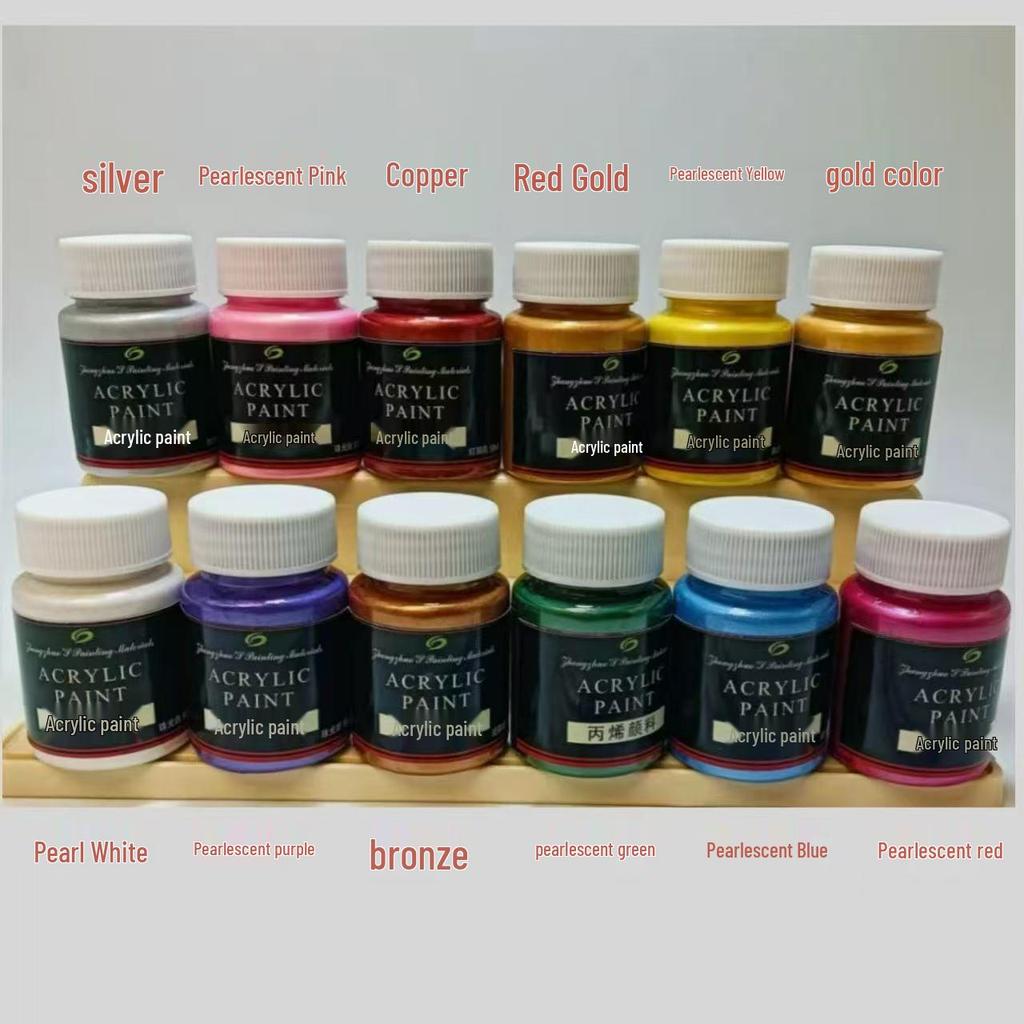 Zhongzhuo Pearlescent Metallic Acrylic Paint Set - 50ml, 12 Colors, EN71 Certified for Wall and Graffiti Art