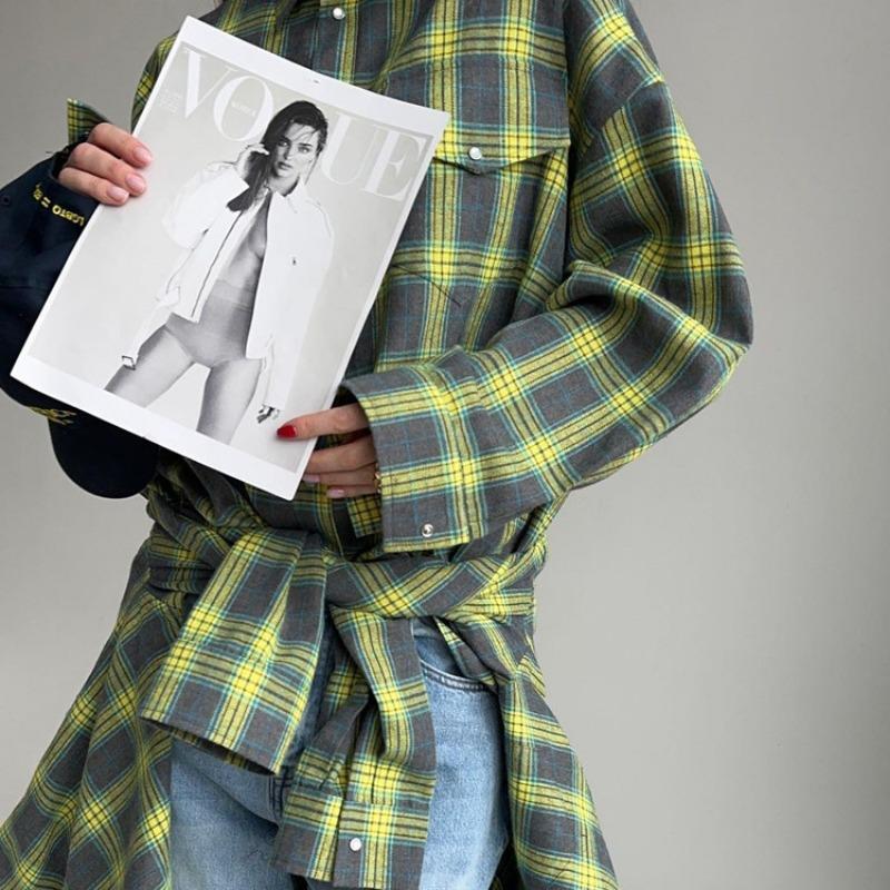 Camicie a Righe e a Quadri Morbide da Donna Stile Retrò Primavera/Autunno 2026 Collo a Revers a Quadri Manica Lunga Tasca Camicetta Casual Semplice Elegante Top Abbigliamento da Ufficio